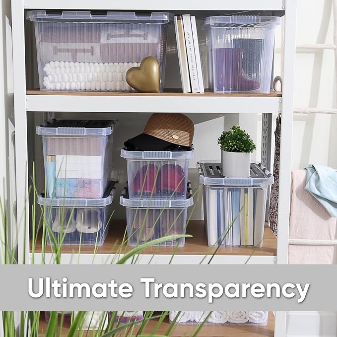 Superio Storage Bins with Lids, Clear Plastic Containers for Organizing, Stackable Totes, BPA Free, Odor Free, Organizer Boxes for Home, and Dorm, 35 Quart (4 Pack, 20.25"x14"x10.5")