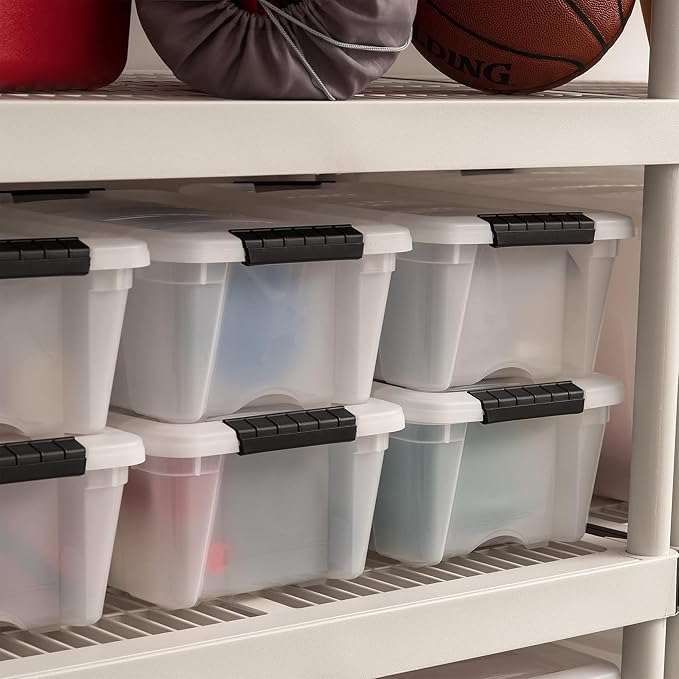 IRIS USA 6-Pack 13 Quart Storage Bins with Lids, Pearl | Conceals contents for a clean look. Ideal for shoes, photos, documents, and small essentials. Nestable design saves space