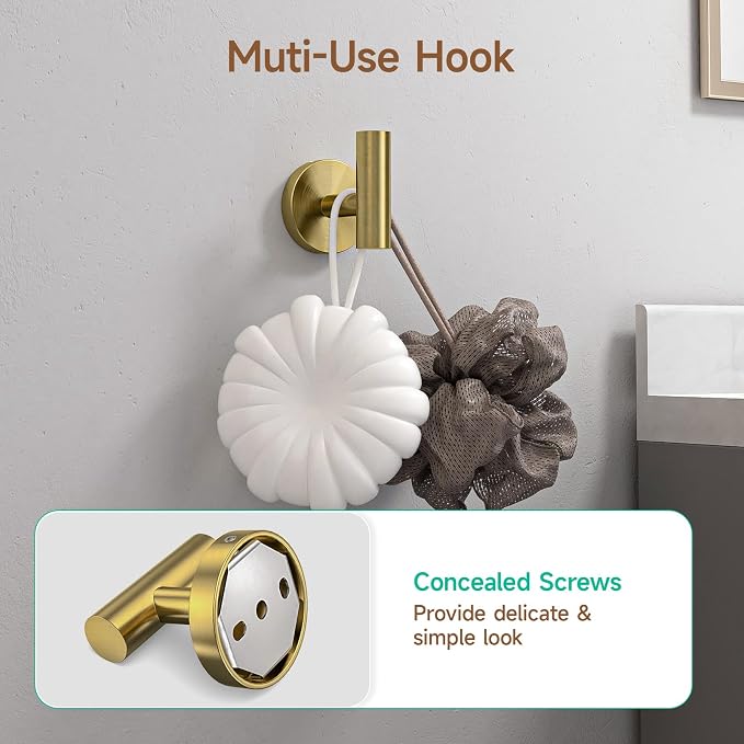 USHOWER 8PCS Brushed Gold Bathroom Hardware Set, 24-Inch Towel Bar Set | Durable SUS304 Stainless Steel Bathroom Accessories Set, Towel Racks for Bathroom Wall Mounted, Modern Home Decor