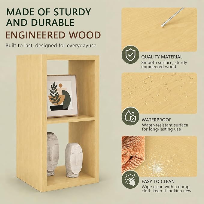 CTESNE【Wooden 2 Cube Storage Organizer Shelf with Anti-Tipping Kits, Horizontal and Vertical Dual-use Standing Open Bookshelf（Oak 13in）