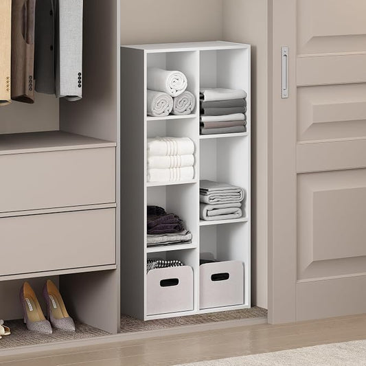 Furinno Reed Closet Organizers and Storage, 7-Cube Closet Organizer, Open Shelf Closet Storage, for Wardrobe, Bedroom, Living Room, White