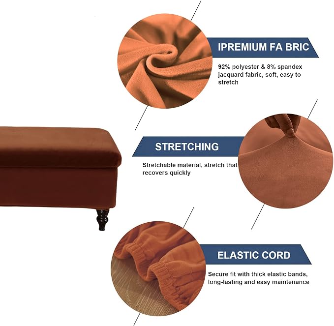 FUANGUI Ottoman Cover Slipcovers Rectangular Folding Stretch | Storage Bench Footrest Sofa Stool Covers Footstool Protector with Elastic Bottom, Removable Washable,Medium