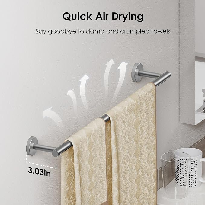 FORIOUS Towel Bar 30" Towel Racks for Bathroom Wall Mounted Brushed Nickel | Total Length 32 Inch, Rustproof, Stainless Steel Towel Holder, Wall Mounted for Bathroom Bedroom, Heavy Duty, Space Saving