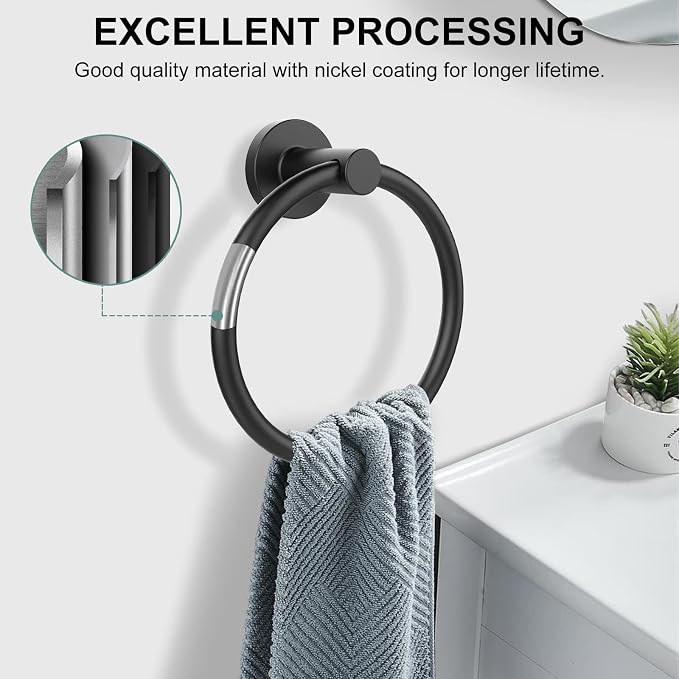 SetSail Towel Holder for Bathroom Wall Matte Black Towel Ring Stainless Steel Hand Towel Holder Heavy Duty Towel Hanger for Bathroom, 3 Packs