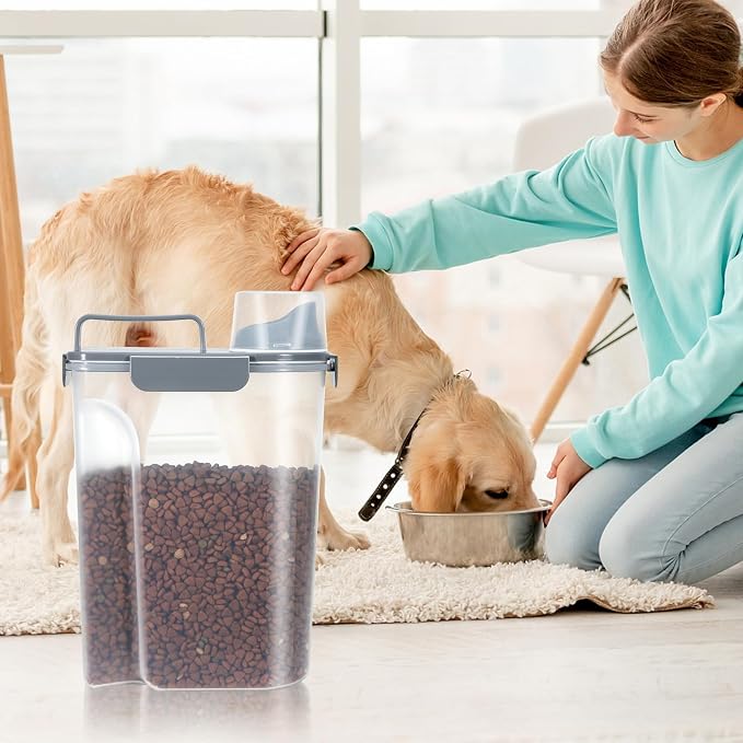 LEAWALK 5Lbs/6Qt Airtight Pet Storage Container For Cat Dog Bird Food and Keep Fresh, Translucent Body, Upgraded Large Nozzle for Easy Pouring With Handle Design Easy to Carry When Going 2pack