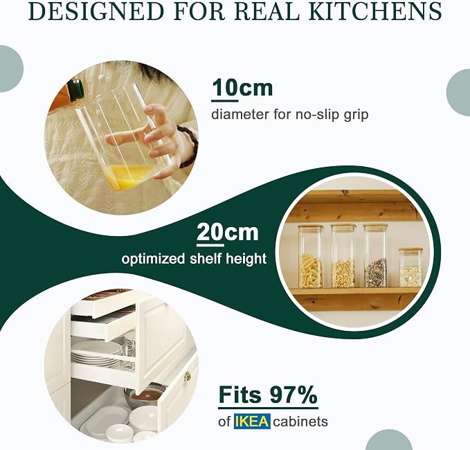 LIBWYS 8-Pack Glass Pantry Storage Jars with Bamboo Lids (1.22Qt/1.67Qt) | Stackable Square Food Containers for Pantry Organization, Coffee, Flour, Snacks, Tea, Sugar | Dry Food Kitchen Canisters Set