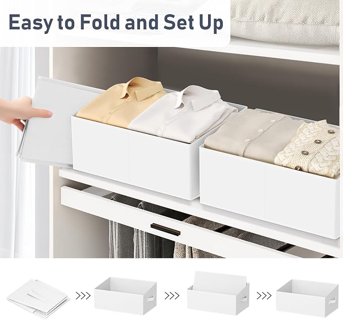 DIMJ Closet Storage Bins 6 Pack - Fabric Storage Baskets for Shelves, Large Clothes Organizers with Handles, Trapezoid Shelf Organization Storage Cubes for Purse, Toys, Books, Towel, Clothes