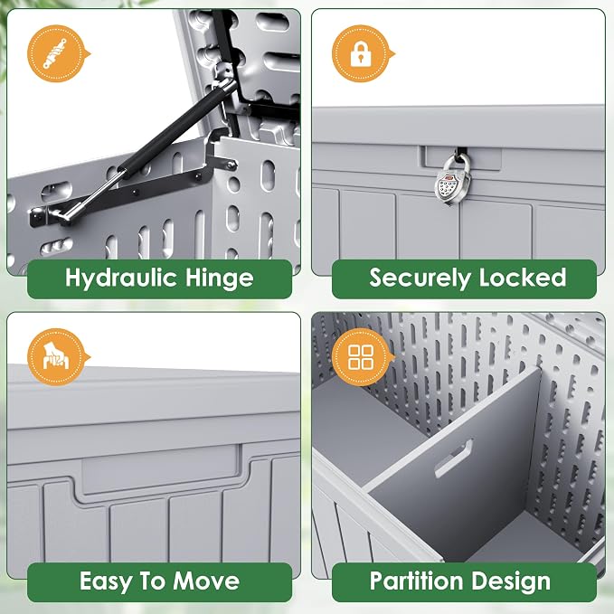 Devoko HDPE 260 Gallon Deck Box Double-Wall with Divider | Large Outdoor Storage Box Side Handles, Waterproof and Lockable for Patio Furniture, Garden, Pool