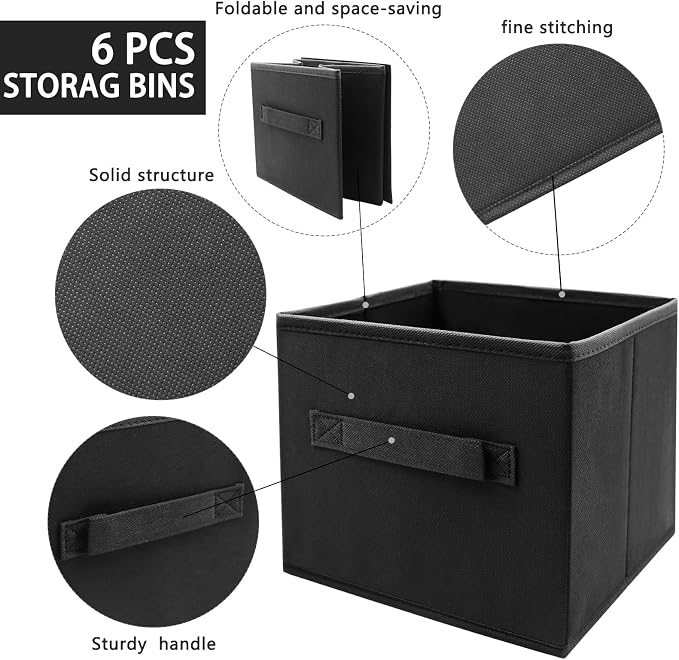 Kids Storage Bins 9.0"x7.5"x7.5" Small Size Fabirc Foldable Closet Toy Organizer Collapsible Cloth Black