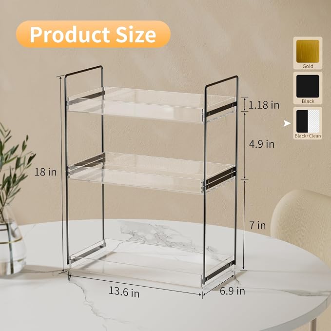 NPPLUS 3 Tier Bathroom Counter Organizer Matte Black+Clear Acrylic Vanity | Bathroom Countertop Organizer Under Sink With Acrylic Tray, Home Storage Holder For Makeup Cosmetics Perfume Spice