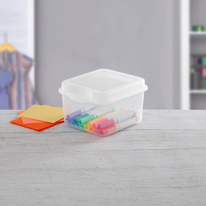 Sterilite Square Small FlipTop, Clear Plastic Storage Box, 48-Pack | Bin with Hinged Lid, Stackable Multipurpose Organizer for Art & Craft Supplies, Accessories, Photos & CDs, Home or Office Use