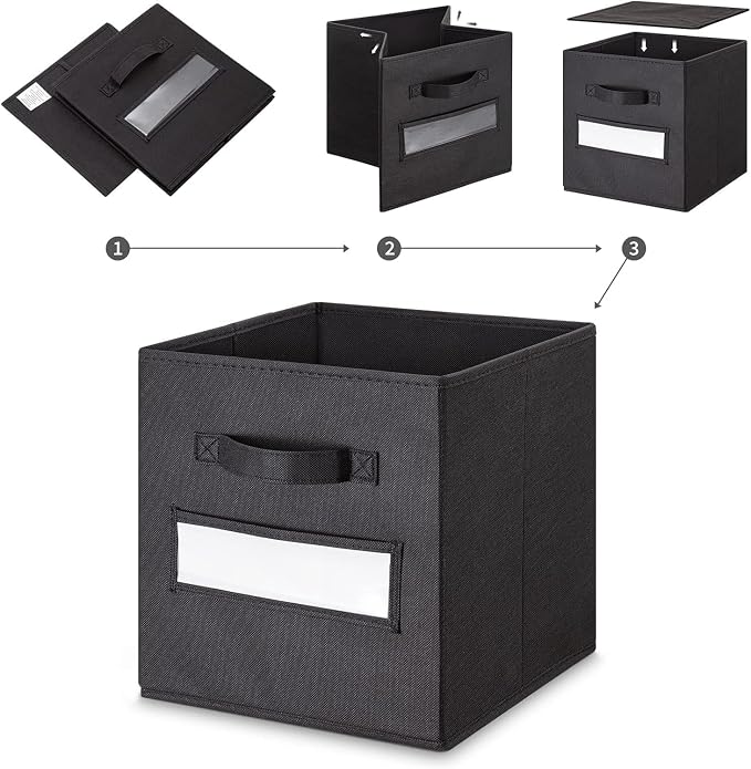 Fabric storage cubes (Set of 8) 11 Inch Cube Storage Bin, Cube storage with 8 Labels Window Cards & a Pen, Foldable cube organizer bins,11x11 Storage bin, Cubby Organizer Boxes, Black