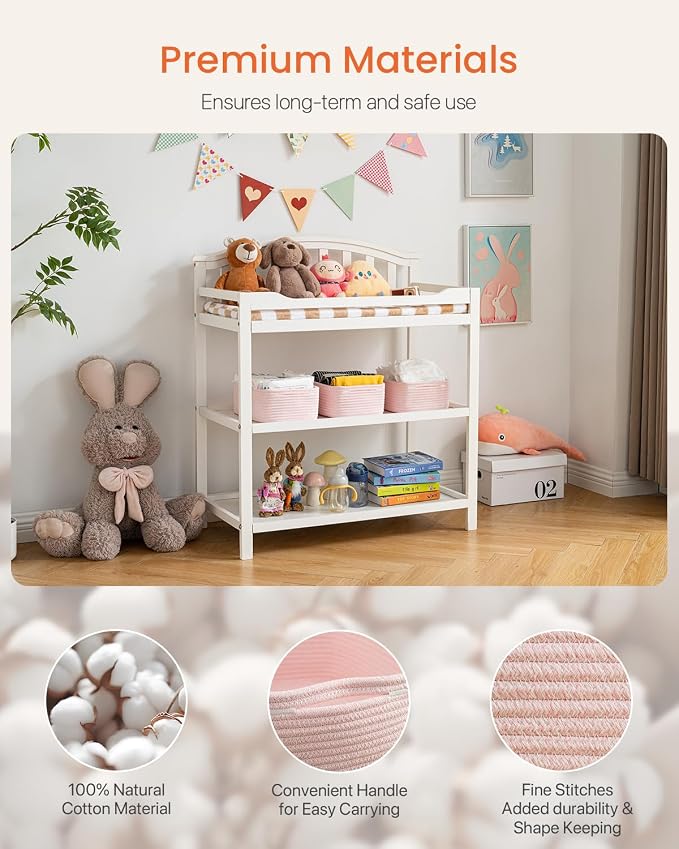 KALLAX Small Woven Storage Basket for Organizing, 12 x 8 x 4.5 inch, 3 Pack | Shelf baskets for closet organization, toy storage and home decor, Perfect as empty gift baskets for holidays, Light Pink