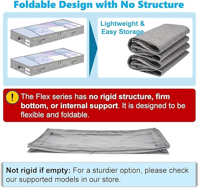 5 Inch Low Profile Under Bed Storage Drawer 2 Pack, Lightweight Underbed Clothes Storage Container Bins With NO STURCTURE, Shallow Storage Bag for Dorm & Home, With Clear Lids & Water-Resistant Fabric