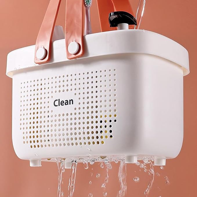JiatuA Plastic Storage Basket with Handle Portable Shower Caddy Tote Organizer Basket Bin for Bathroom Kitchen Dorm Room Bedroom, Small White