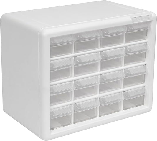 Akro-Mils 16-Drawer Plastic Storage Cabinet, 10.5"W x 6.5"D x 8.5"H, White | Plastic Cabinet w/ Drawers for Garage Organization, Beads, Makeup Organizer, Building Bricks Storage, Teacher Toolbox, 10116