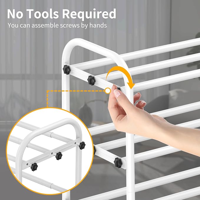Hleelomi 3-Tier Metal Expandable Shoe Rack for Closet and Entryway, White | Adjustable Shoe Organizer for Closet,Living Room,Dorm,Garage,Fits Small Spaces, Apartments and Rentals