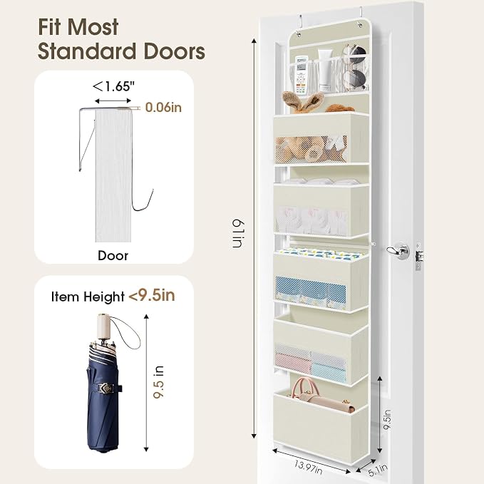 1Pack Over The Door Organizer Large Capacity Hanging Storage Room Organizer | 40 lb Capacity, Ultra-Sturdy, Detachable, Mesh Design with Clear Window, Space-Saving Organizer for Pantry, Nursery & Closet
