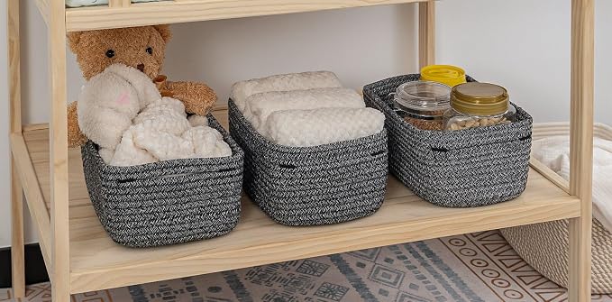 CubesLand Baskets for Organizing,Small Woven Storage Baskets for Shelves | Cute Closet Cube Bins Set 3,Baby Nursery Cube Organizer Toys Basket Bin,Home Decor Organization Bins Mixed Black