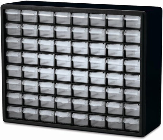 Akro-Mils 64-Drawer Plastic Storage Cabinet, 20"W x 6"D x 16"H, Black | Plastic Cabinet w/ Drawers for Garage Organization, Beads, Building Bricks Storage, Teacher Toolbox, Makeup Organizer, 10764