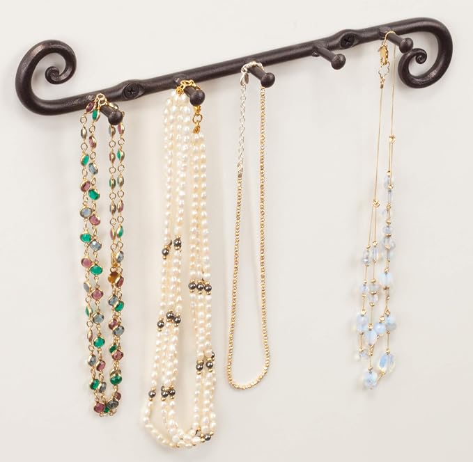 RTZEN Farmhouse Small Key Holder for Wall, Wrought Iron Wall Mount Rack | Handcrafted Swirl Decorative, 5 Key Hooks for Home Entryway, Purse, Coat and Leash Holder or Organizer (Classic Black)