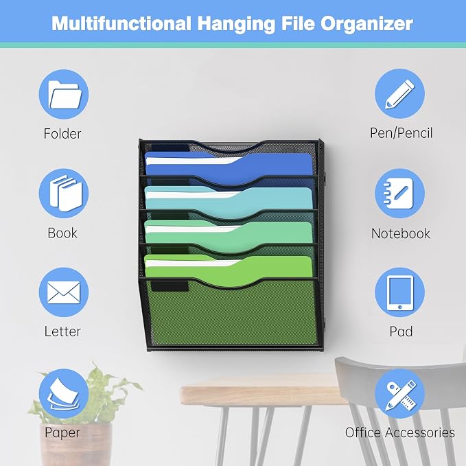 Kuntine.B Wall File Organizer Office Hanging Magazine Holder Wall File Organizer for Office Home