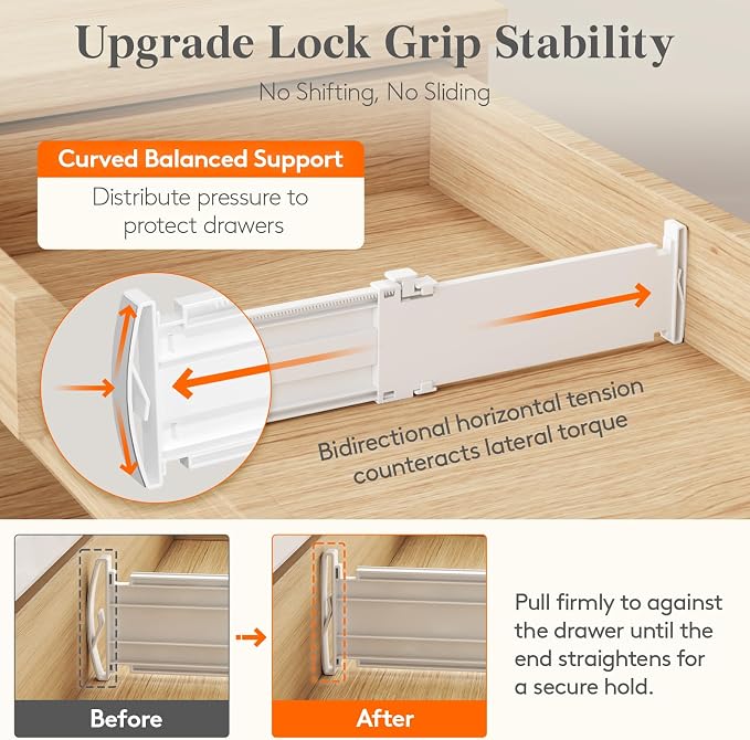 Lifewit Drawer Dividers for Clothes, 3.2" High 10.5"-16.5" Expandable Dresser Drawer Organizers, Adjustable White Plastic Separators for Kitchen, Cabinet, Nursery, Socks & Underwear Storage, 4 Pack