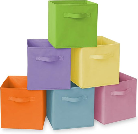 Casafield Set of 6 Collapsible Fabric Cube Storage Bins, Multicolor - 11" Foldable Cloth Baskets for Shelves, Cubby Organizers & More