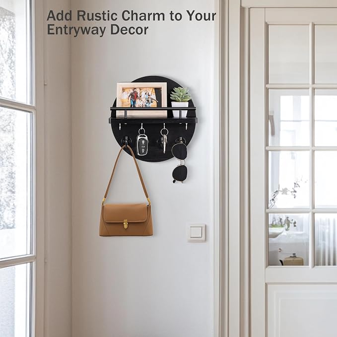 dreampossible Key Holder Wall Mount - 10.2 Inch Decorative Key Rack and Mail Organizer with 8 Key Hooks - Wooden Key Hanger with Shelf for Wall and Home Decor