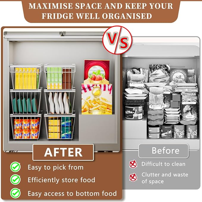 Enhanced Leak-Proof Bottom - Freezer Organizer Bins ，6 Pack Stackable Deep Freezer Organizer Bins for 7 Cu.FT Small Chest Freezer，organization and storage，pantry organizers(4 Pack-white)