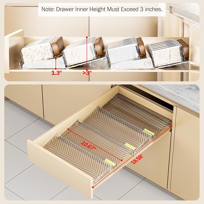 PanPanPal Spice Drawer Organizer, 4 Pack Clear Seasoning Organizer Rack, Expandable From 11" to 22" Wide Kitchen Spice Rack Organizers for Drawer, Countertop (Jars Not Included)