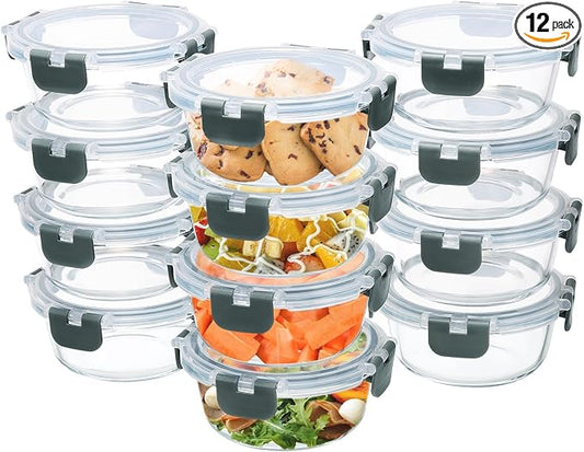 GULFLIN 12 Pack Small Glass Food Storage Containers with Lids Airtight, 13oz Leak-Proof Meal Prep Containers Set, Freezer to Microwave Safe, Dishwasher Safe | Portion Control, Glass Meal Prep Containers, Particularly for Single Servings, Easy to Clean,...