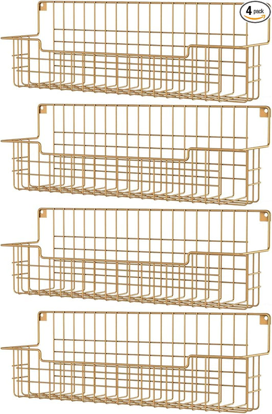 Spice Rack, 4-Pack Seasoning Organizer Wall Mounted for Kitchen Storage Organization, Metal Spice Holder Shelf for Cabinet, Pantry, Gold