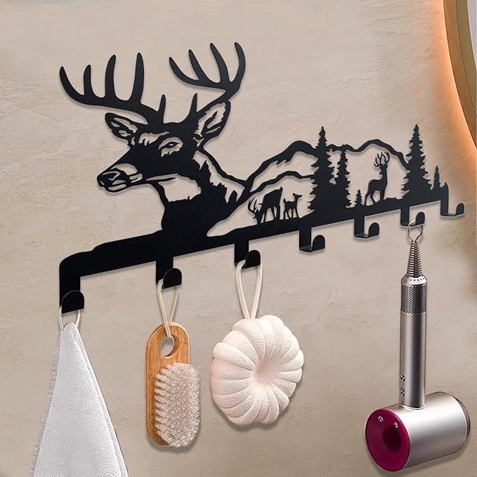 Key Holder for Wall Decorative, Metal Key Holder, Key Organizer for Wall Mount, Hanging Key Rack with 7 Hooks, Key Hooks for Hallway Entryway Office Kitchen Farmhouse (Deer)
