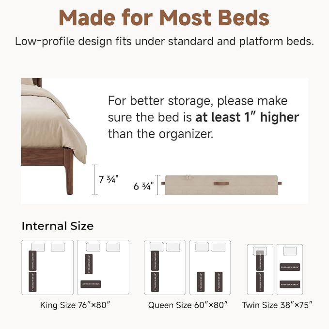 StorageWorks Underbed Storage Containers with Lids, 2-Pack 6.75" Low Profile Under Bed Organizers for Clothes, Bedding and Sweaters, 73L Large Fabric Storage Bins, Foldable Space Saving, Taupe