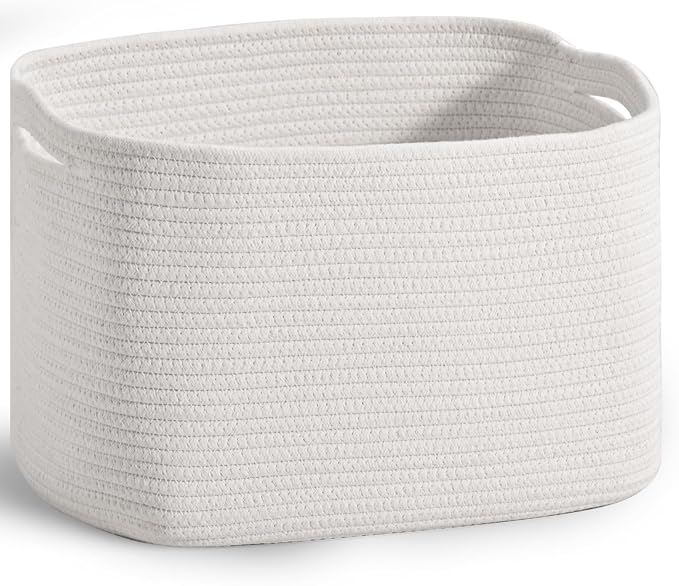 ICERZCZ Woven Cotton Rope Storage Basket for Organizing, Cute Decorative Baskets for Gifts Empty, Organizer Bins for Dog Toy, Baby Laundry, 15“×11”×9.5“, Off White