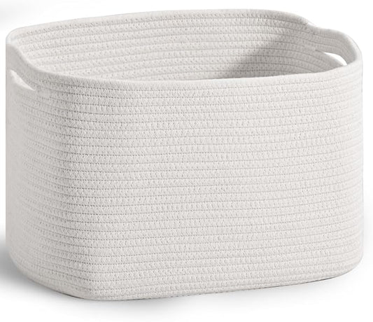 ICERZCZ Woven Cotton Rope Storage Basket for Organizing, Cute Decorative Baskets for Gifts Empty, Organizer Bins for Dog Toy, Baby Laundry, 15“×11”×9.5“, Off White