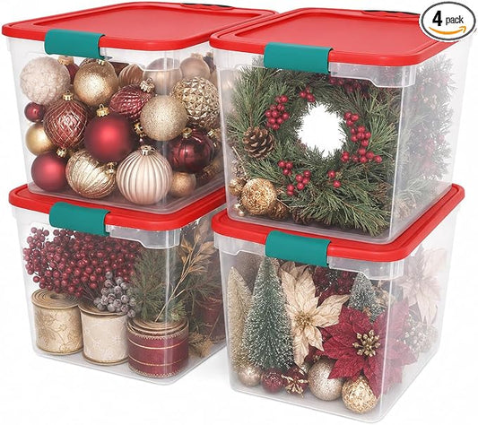 HOMZ Holiday Clear Plastic Storage Container with Latching Handles | Large Stackable Organization Container for Home, Garage, and Office Organization