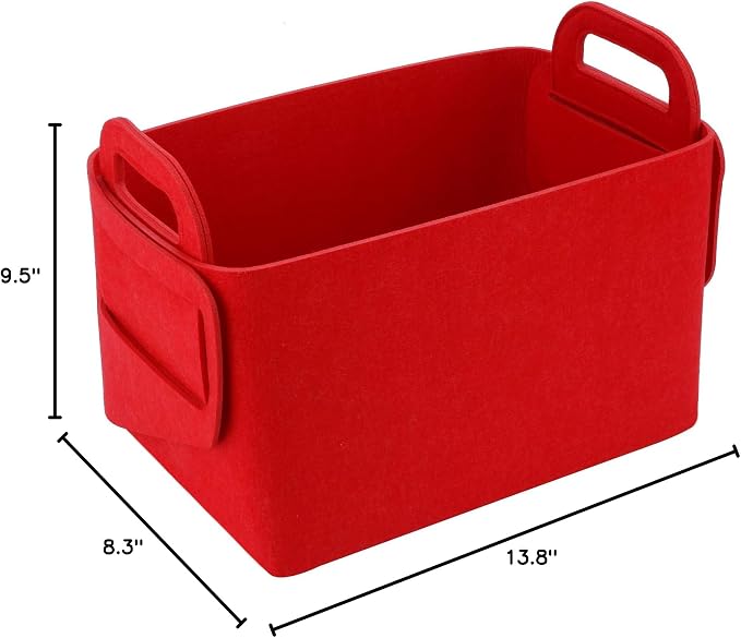 Minoisome Storage Basket Felt Storage Bin Collapsible& Convenient Box Organizer with Carry Handles for Office Bedroom Closet Babies Nursery Toys Laundry (Red, 13.8inch（L）×9.5inch（W）×8.3inch（H）)
