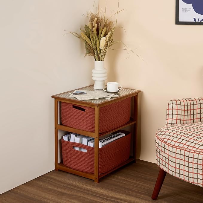 MiniArk Large Storage Baskets for Shelves, 17 x 13 x 7.5” Closet Organizers Bins for Clothes Blanket Towels, Baby Nursery, Toy Baskets Box, Woven Rope Baskets, 2 Packs Oxide Red