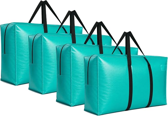 Extra Large Storage Bags, Jumbo Moving Tent Storage Bags, Waterproof Foldable Big Turquoise XXL Duffle Bag for Travel, 42x23x13.5inch - 4PACK