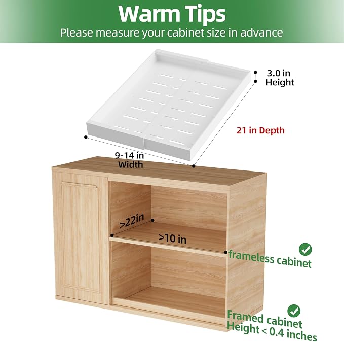 PAKETA 4 Pack Expandable Pull Out Cabinet Organizer,21" Deep | Pull Out Drawers for Cabinets with width from 9" to 14",Sliding Drawers for Cabinets with Upgrade 3 Slide Rails,hold 65 lbs