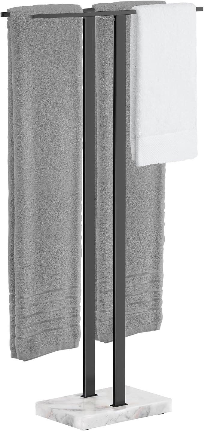 KES Standing Towel Rack, 37", Marble Base, 304 Stainless Steel, Matte Black | Equal-Height, Fits Large Bath Towels, 8.23 Lbs Weighted Marble Base, T-Shaped 18/8 Stainless Steel Rust Resistant, Bathroom