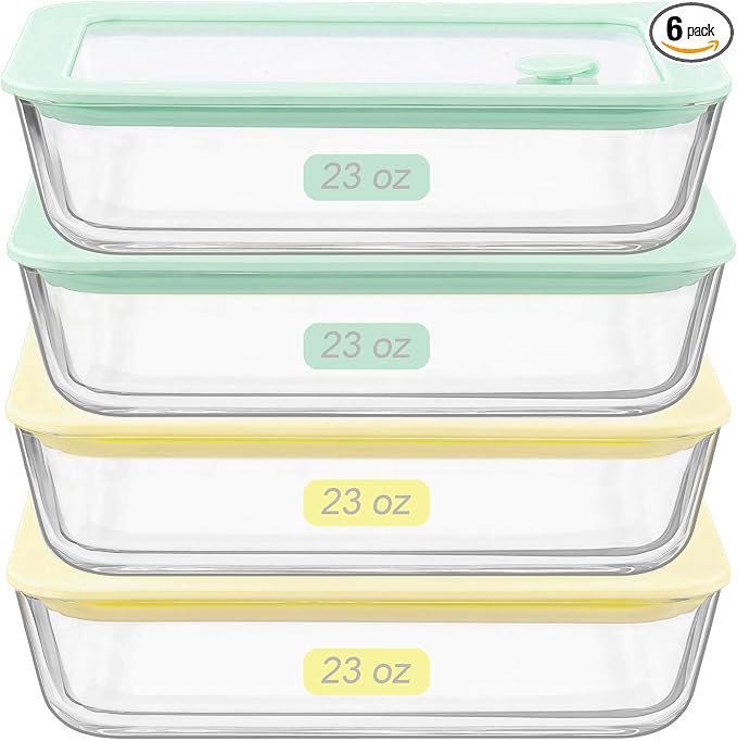 Glass Food Container Set with Glass Lid, 4 Pack, Food Storage Containers with Airtight Lid, LeakProof, 100% Plastic Free, Meal Prep Container Set