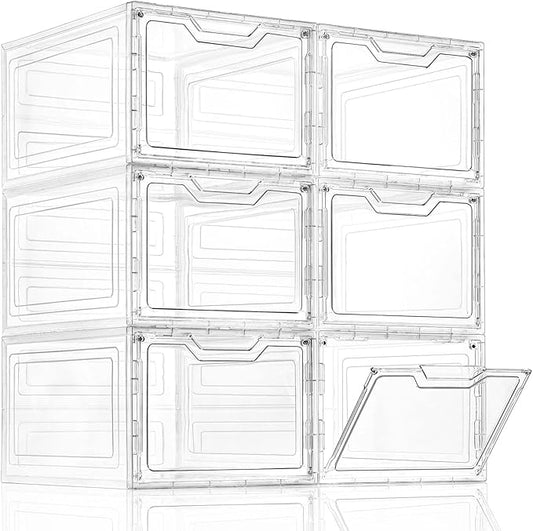 Freebat 6 Pack Closet Organizers and Storage,Clear Stackable Plastic Storage Bins with Lids Magnetic Doors,Clothes Organizers and Storage,Plastic Craft Containers for Wardrobe Kitchen Bathroom Office