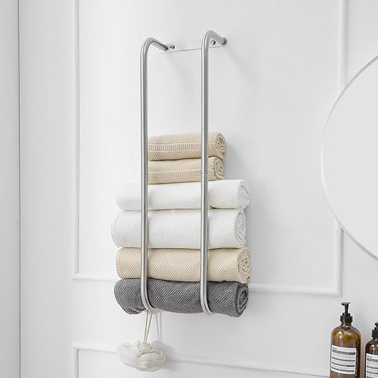 BWE Brushed Nickel Towel Racks for Bathroom Wall Mounted for Rolled Towels | Bathroom Towel Rack Storage Stainless Steel Vertical Towel Holder Bathroom Organizer Space Saving for Bedrooms Hotels