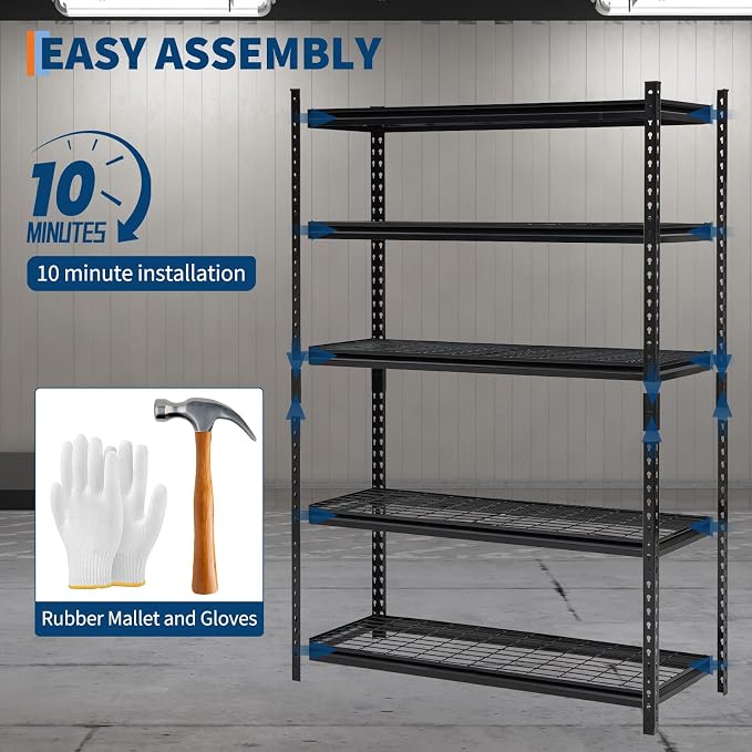 Heavy Duty 5-Tier Shelving Unit, 2500 LBS Capacity Storage Shelves for Garage Kitchen Pantry, Metal Adjustable Shelving for Basement Bathroom Laundry, 47" L x 18" W x 71" H