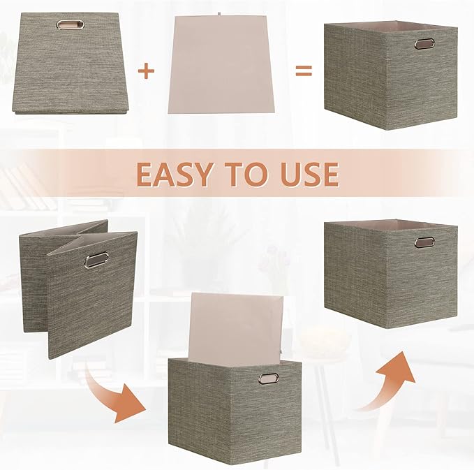 Posprica 13x15x13 Storage Cube Bins, Foldable Collapsible Storage Bins Boxes, Fabric Decorative Storage Baskets Organizer for IKEA Kallax, Shelves, Closet, Clothes,, Set of 4-Coffee