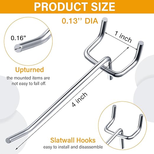 100 Pcs Peg Board Shelving Hooks Stainless Steel Hanging Board Pegs Wall Display Hooks Bulk for 1/8 1/4 Garage Storage Organizer Accessories (4 Inch,Silver)