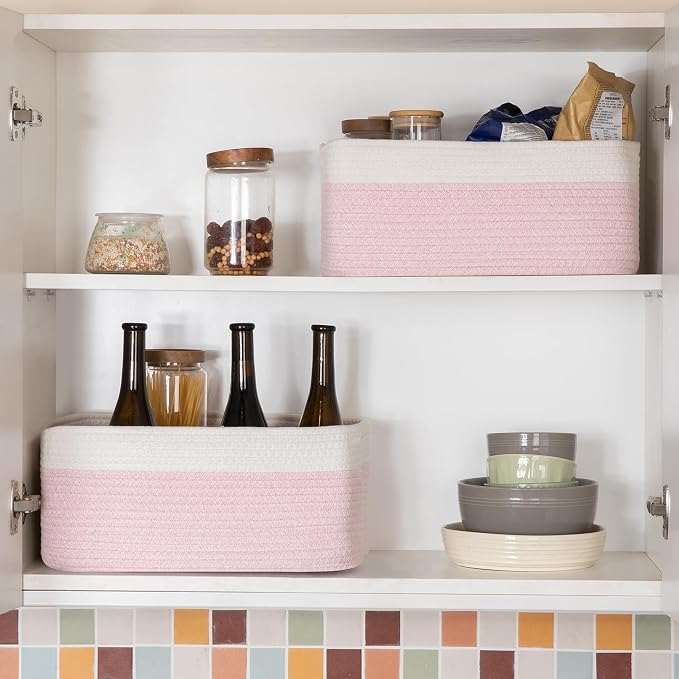 OIASKET Storage Baskets for Organizing 3 Pack, Woven Baskets for Shelves, | Closet Organizer Bins with Handle, Empty Gift Basket, Toy Storage for Toys, Blankets, Towels, Clothes, Books, 15"x11.42"x6.7"